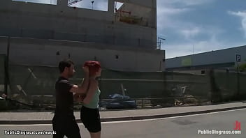 Master James Deen walking redhead Euro slut Yakima Squaw through the streets and humiliating her then making stranger give her facial while she is bound